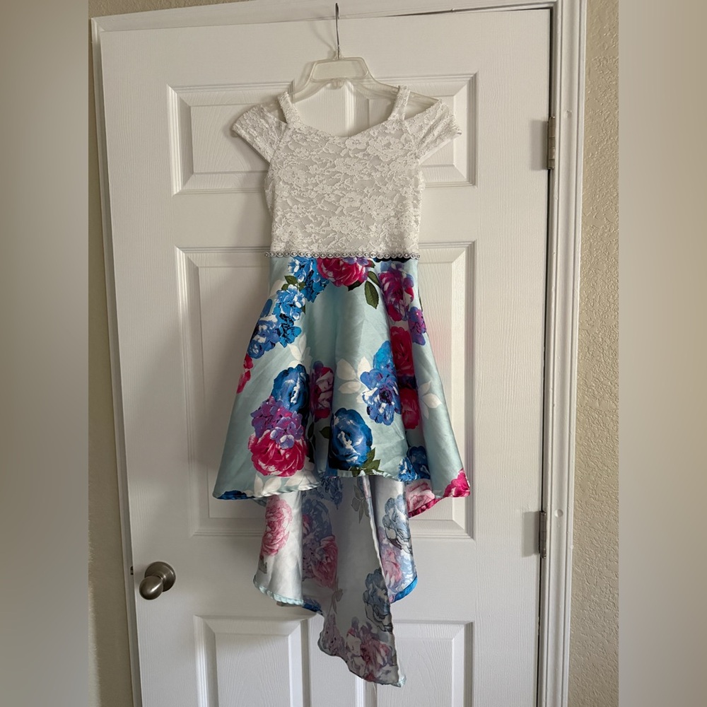 Speechless White Lace Dress with Light Blue Accent